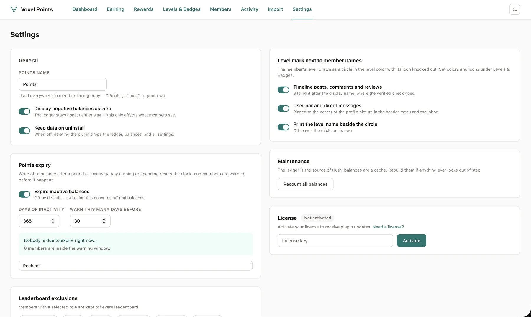 The Settings screen