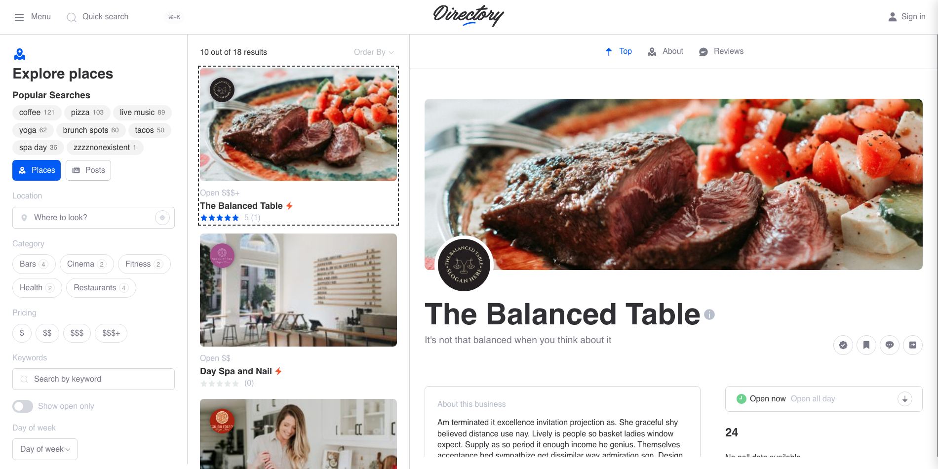 Split View: search results on the left, the clicked listing previewing in a side pane