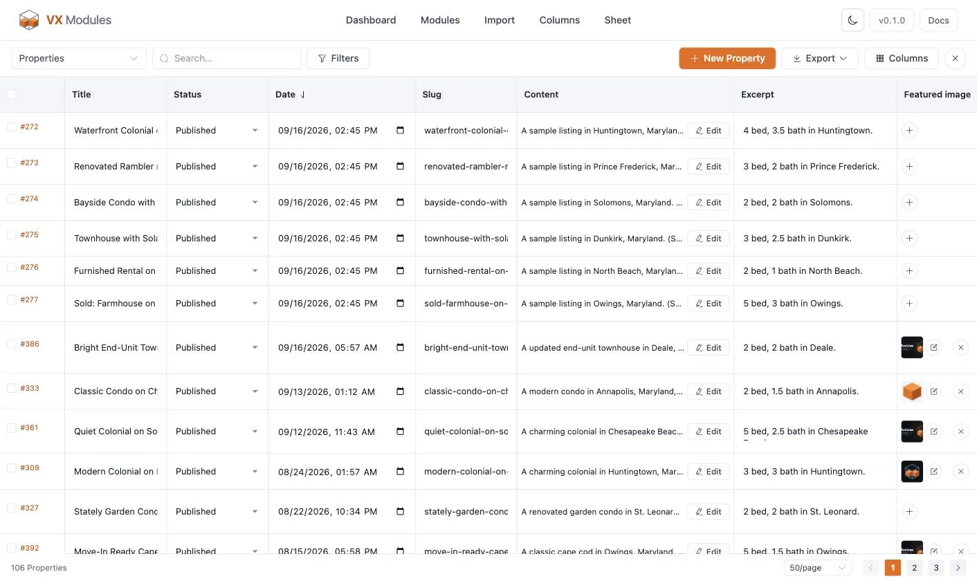 The Sheet — every post of a post type in one grid, every field editable in place